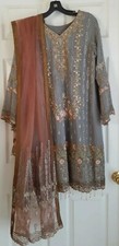 Eid SALE Maryams Pakistani designer 3Piece Dress Chiffon Net Embroidery Kameez