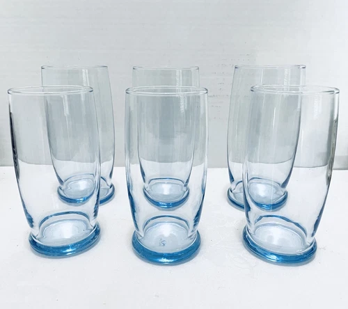 Set of 6 Libbey Classic Style Light Ice Blue Tumblers Ice Tea Glasses