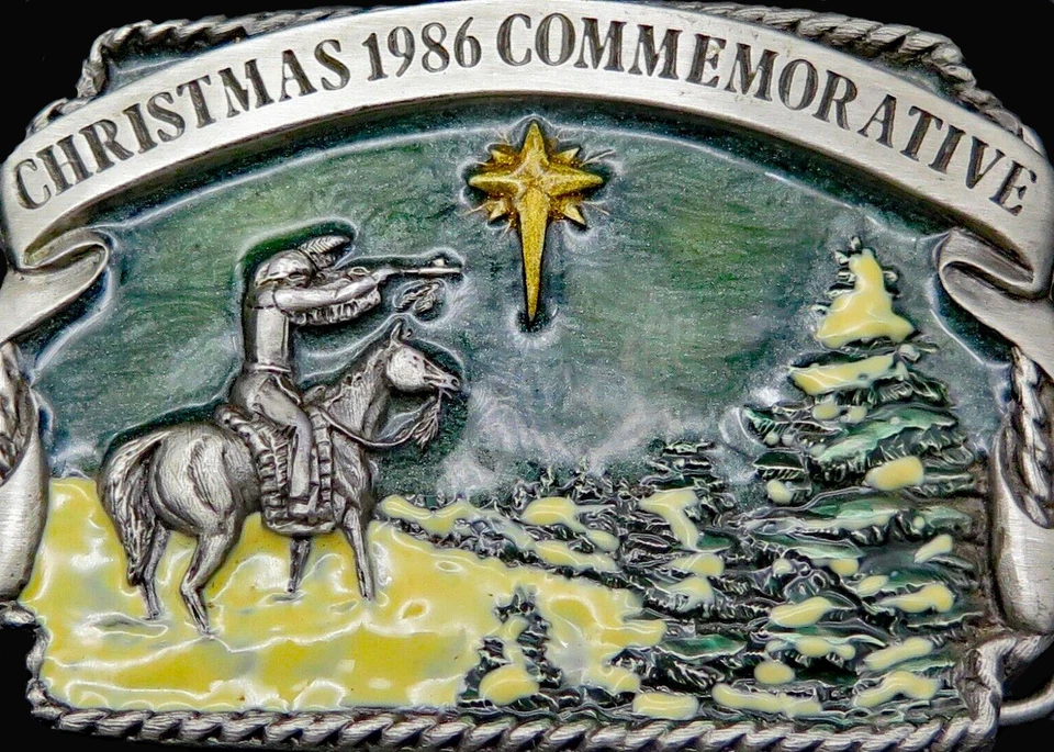 Hebilla de cinturón vintage conmemorativa de Navidad 1986 Foto 2 de 4