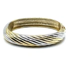 Vintage Two Tone Silver Gold Metal Side Swirl Bangle Hinge Bracelet