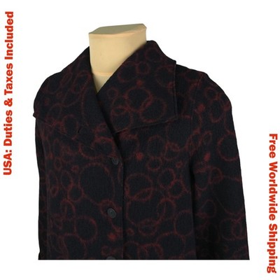 Elemente Clemente Womens Black/Burgundy Wool Blend Coat Jacket Size 1 / S