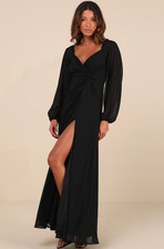 Lulus Composed Soiree Black Twist-Front Long Sleeve Maxi Dress M - NWT