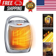 Portable Electric Space Heater with Thermostat, 1500W/750W Safe and Quiet Cer...