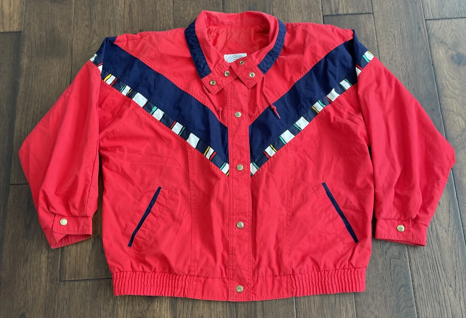 VTG 80s 90s Current Scene Red Blue Color Block Windbreaker Jacket Retro Large