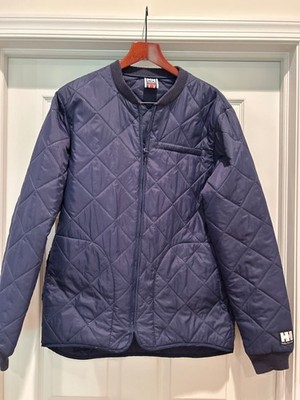 Vintage Helly Hansen Puffer Jacket Men Large Diamond Quilt blue Sailing Workwear