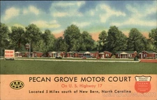 New Bern,NC Pecan Grove Motor Court Teich Craven County Linen Vintage Postcard