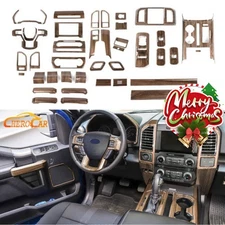 Wood Grain ABS Full Interior Decor Cover Trim Overlay Kit For Ford F-150 2015-20