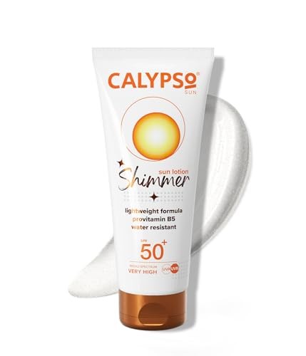 Lotion Solaire Calypso Shimmer SPF50+ Hydrofuge Anti-Coup de Soleil pour Peau Sensible