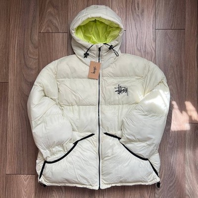 stussy down puffer jacket cream lime color coat