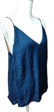 NWT H M Sleeveless Leopard Animal Print Silky Feeling Blouse Sz 14 Blue