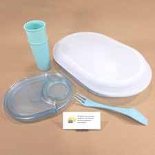 Tupperware Snackatizer Plates 2142 8 oz Tumblers 116 Blue Plastic 2015A Tray