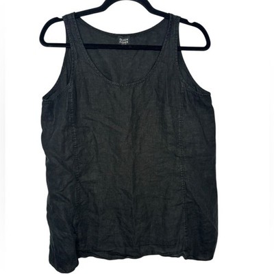 Women s Lagenlook Boxy Black Tank Top Irish Linen Ellen Fisher Petite