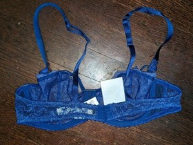 Aubade Gray And Blue French Sheer Lace Luxury Lingerie Bra 34B