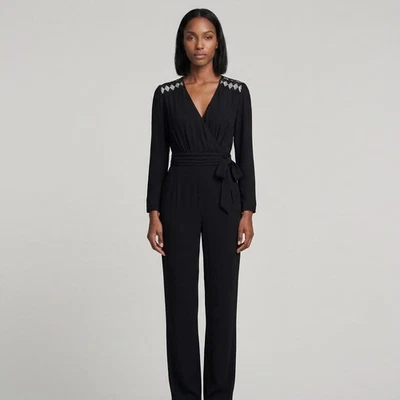 Sandro Women's Black V-Neck Viscose Jumpsuit Size 40 FR 12 UK 8 US SFPCO00036 - Image 1 of 4