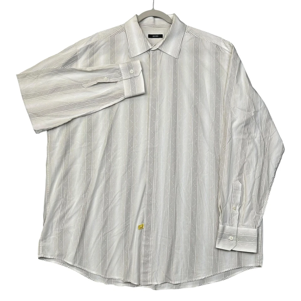 Alfani Shirt Mens 2XL White Tan Striped Jacquard Button Up Long Sleeve Dress - Image 2 of 4