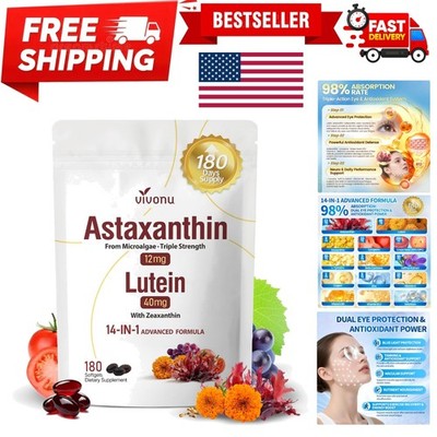 14-in-1 Astaxanthin 12mg & Lutein 40mg with Zeaxanthin Supplements, 6  Supply...