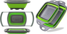 Silicone Collapsible Colander Set Space Saving Over Sink Kitchen Strainer for