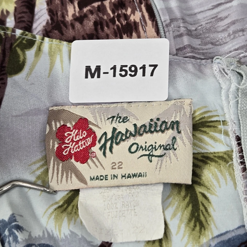 VINTAGE The Hawaiian Original Women Dress 22 Light Blue Floral Maxi Palm Tree - Image 2 of 4