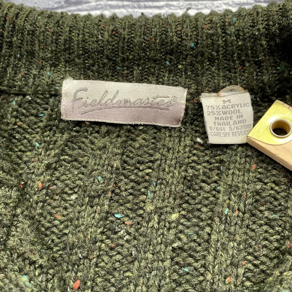 Cárdigan Suéter Fieldmaster Para Hombres M Verde Arco Iris Mancha Cremallera Completa Preppy Académico Foto 3 de 4