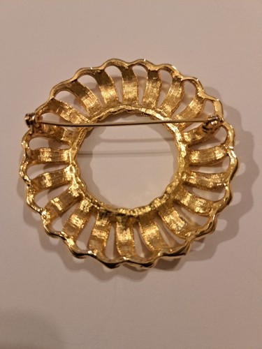 Broche broche corona círculo geométrico vintage tono dorado disfraz joyería patrimonial - Imagen 7 de 10