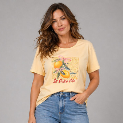 ROCKTHOSECURVES DAMEN Oversized T-Shirt mit Zitronenmuster
