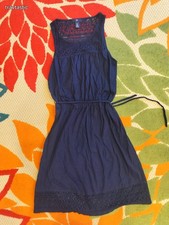 Gap Women's Size XS Blue Sleeveless Crochet Knit Midi Tie Waist Dress