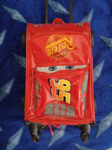 Disney Pixar Lightning McQueen Cars Kids 3D Rolling Suitcase Overnight Toy Bag - Picture 2 of 19