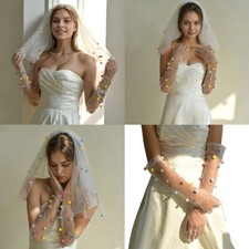 Bridal Arm Gloves Pompoms Embellished Soft Nylon Perfect For Ceremonies