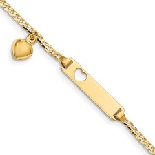 14K Yellow Gold Baby ID Bracelet 5.5" Polished Cut-Out Heart Dangle