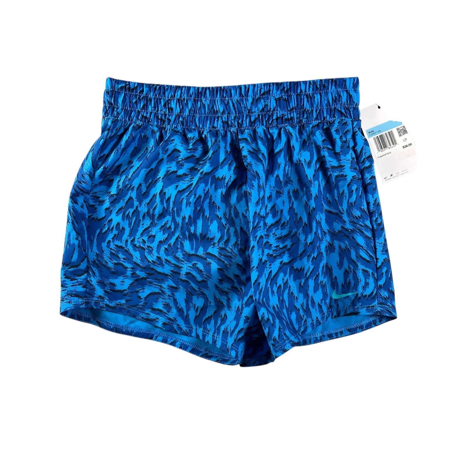 Nike Kids Dri-FIT Training Shorts Blue Abstract Print Elastic Waist Size M