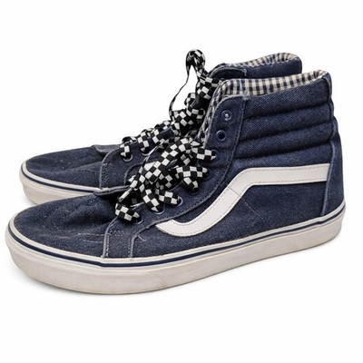 Vans Sk8-Hi Denim High Top Sneakers Women US 9.5 Blue Checker Laces Tenis Bota 