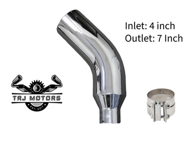 4'' In 7'' Out Diesel Exhaust Chrome Turndown Elbow Tip 23'' Long with SS Clamp
