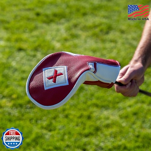 Izzo Premium Fairway Wood Headcover Maroon White PU Leather Golf - Foto 2 di 3
