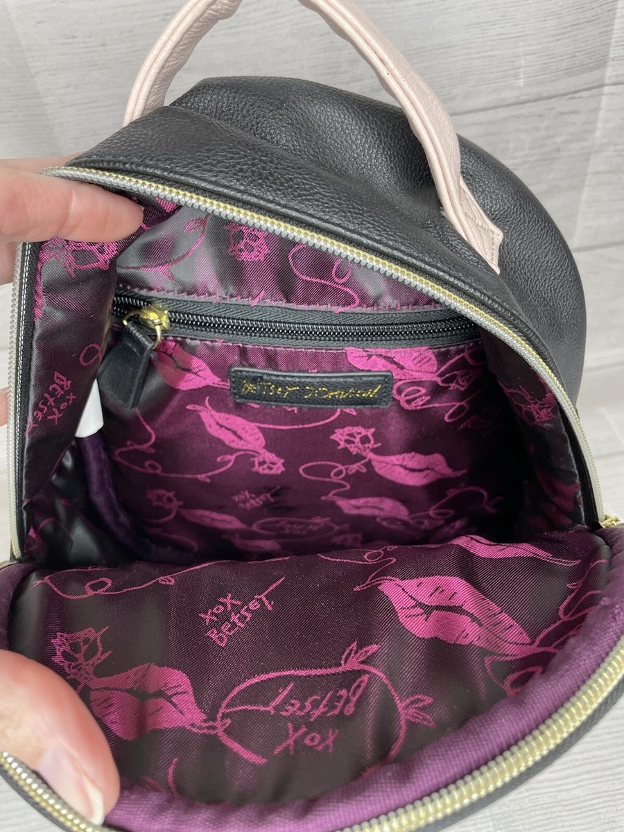 BETSY JOHNSON Silver and Pink Owl Backpack Rare Betsey Johnson Owl Pink & Black Backpack Bag Quilted  main image 2