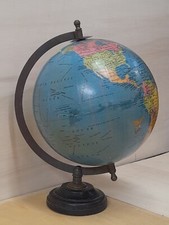 Mappamondo Da Tavolo Base Legno H 31 Cm Arredo Stile Vintage Sfera 20 Cm.