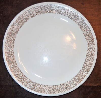 htf Corelle Corning Ware WOODLAND BROWN Dinner Plate Flowers on Rim  10-1/4