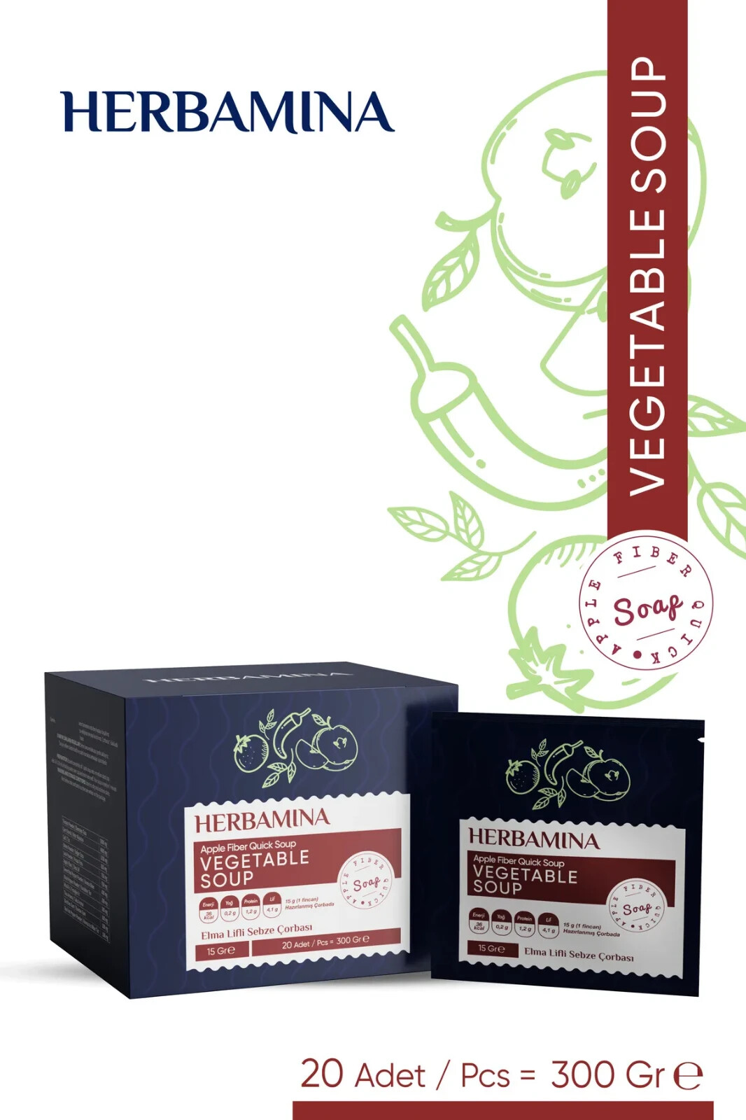 Herbamina Apfel-Faser Gemüse Suppe – 20 Portionen – Ideal für gesunde Ernährung