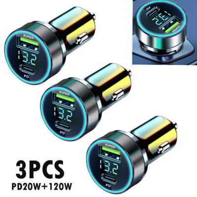 3X USB Type C Car Charger QC3.0 PD3.0 Mini Metal Dual USB Fast Charging Adapter