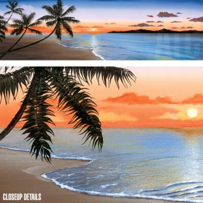 60W''x18H'' PARADISE SUNSET by ELENA PANIZZA - PALM TREES OCEAN CHOICES of CANVAS