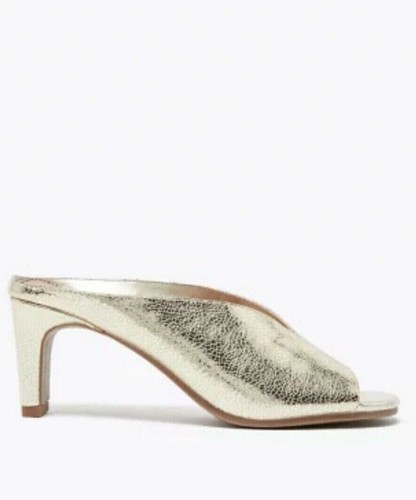 Mu0026S Women's Gold Leather Open Toe Block Heel Mules RRP £45 | eBay