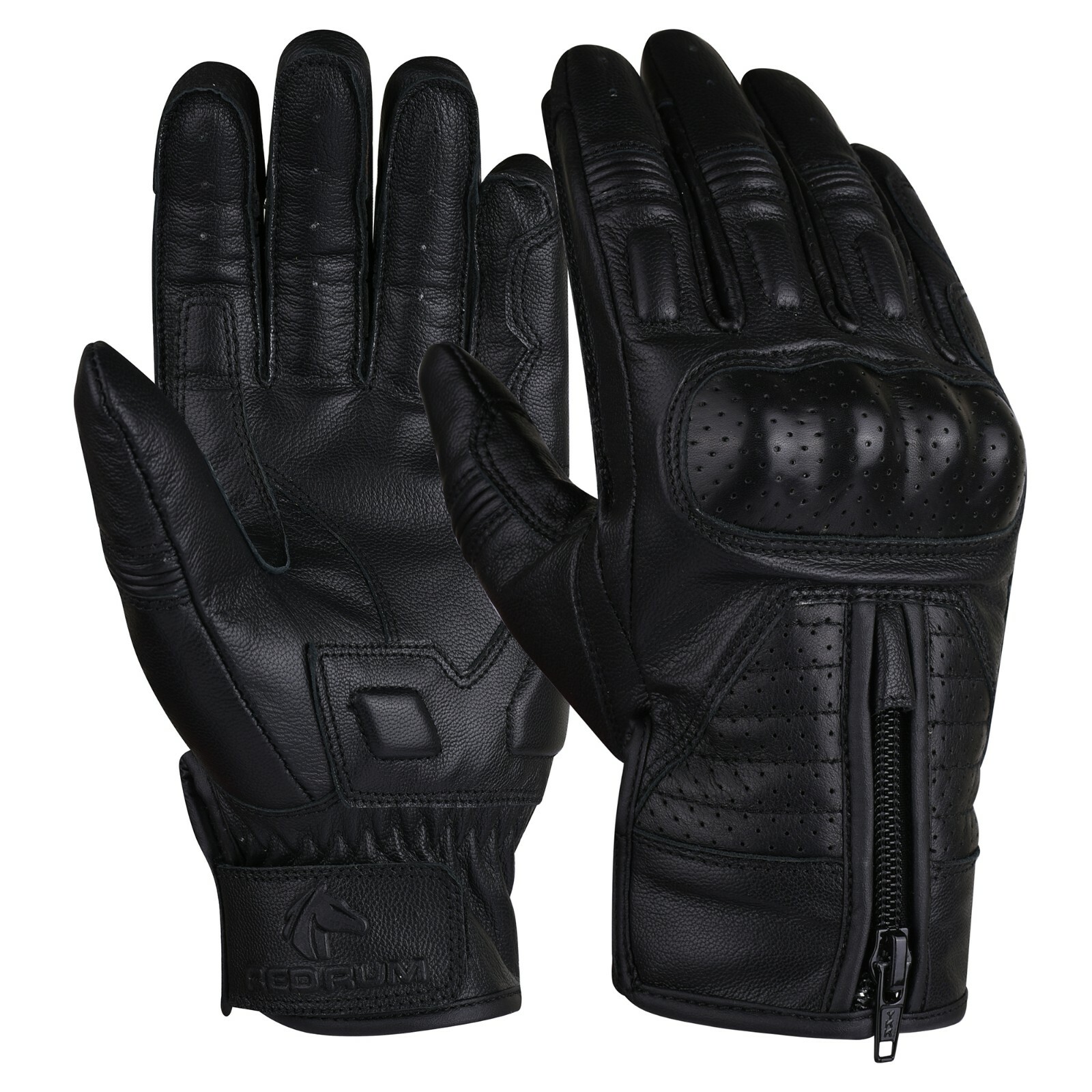 REDRUM Men Summer 100 Leather Motorcycle Gloves Zipper Motorbike Quad