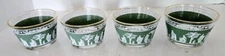 VTG Green Jeanette Hellenic Jasperware Flat Sherbet ~ 3 3/4" D ~ Set of 4 ~ EUC