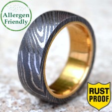 Customized Handmade Brass Sleeve Damascus Steel Ring Men's Wedding Band For Him