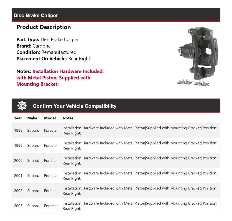Задний правый суппорт дискового тормоза для Subaru Forester 1998-2003 годов выпуска 1999 2000 годов выпуска - Изображение 2 из 4