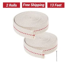 13 Ft 2 Rolls Cotton Oil Lamp Wick, 3/4 Inch Replacement Oil Lanterns Wick for