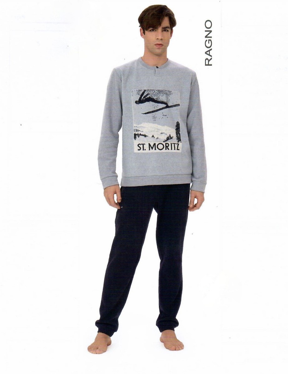 Ragno Pigiama lungo Uomo scollo serafino con bottoni cotone