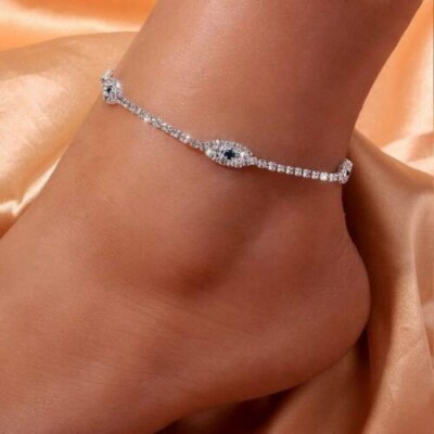 2Ct Round Cut Lab Created Diamond Evil Eye Anklet 14K White Gold