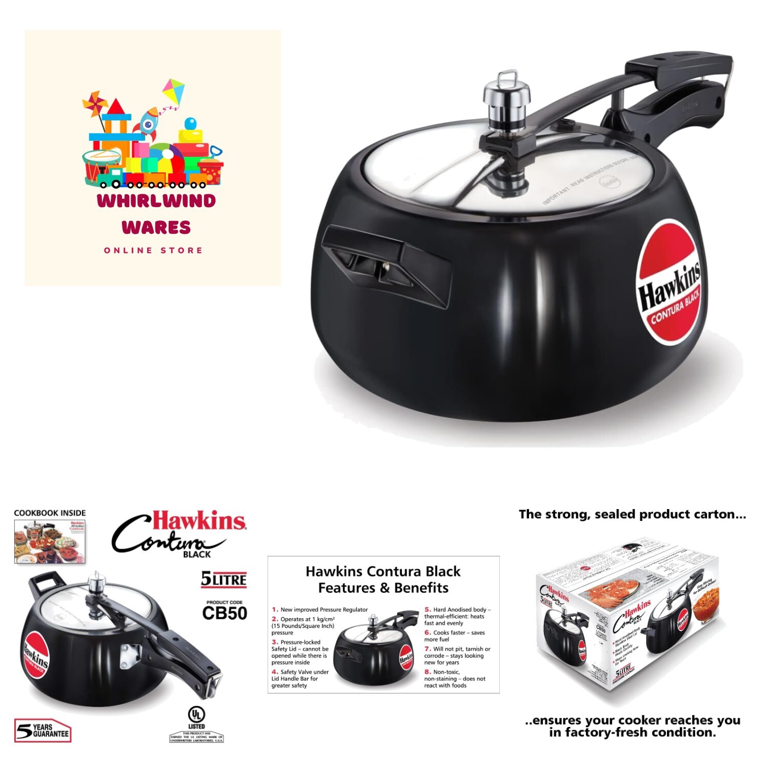 Hard Anodised Pressure Cooker, 5-Liter,Black