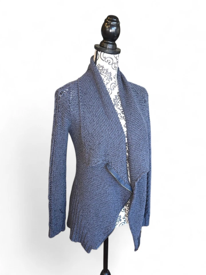 Suéter Rachel Rachel Roy Crochet Asimétrico Cremallera Frontal Grueso Tejido Talla M Azul Foto 2 de 4