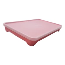 Tupperware Deli Meat Bacon Hot Dog Keeper Container Pink 10"x 6.25"